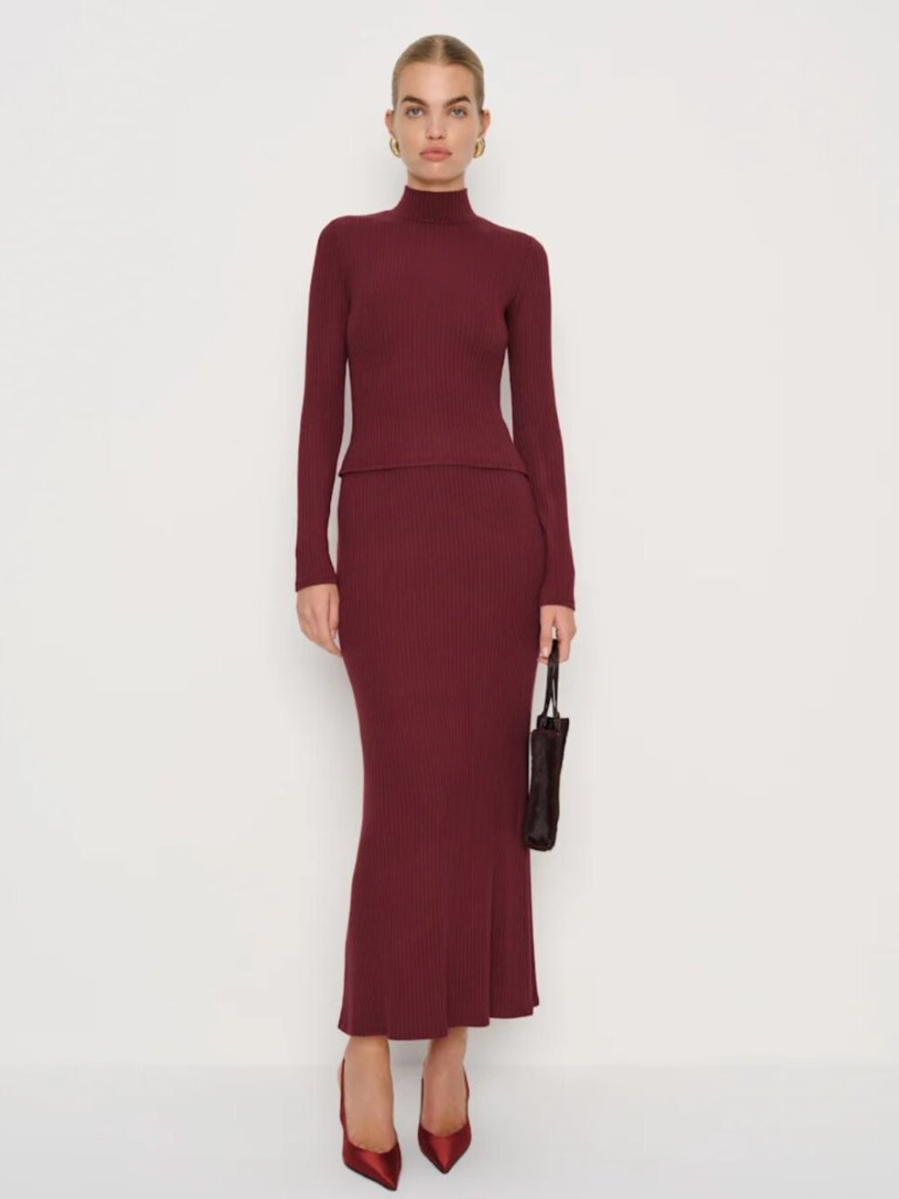 NWT *NEW* Reformation Reggie Knit Two Piece Set in Prune Maroon - Size Small